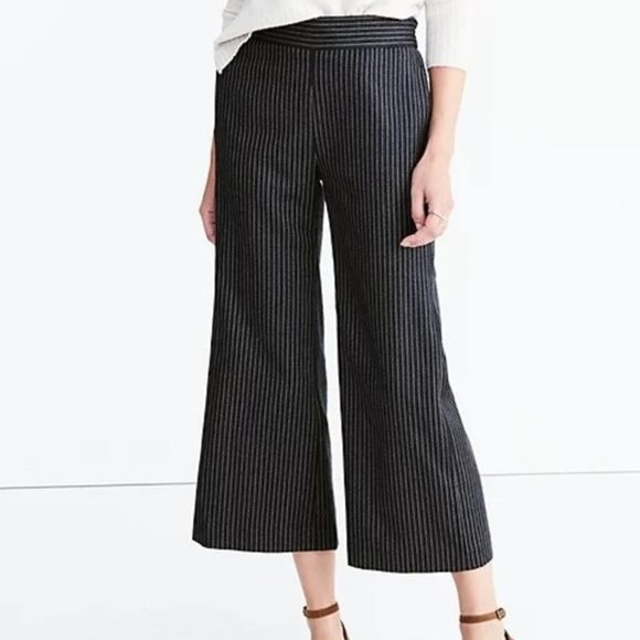 Madewell Bryant Wool Wide-Leg Gemma Stripe Pants in Navy - Sz S - Picture 1 of 9